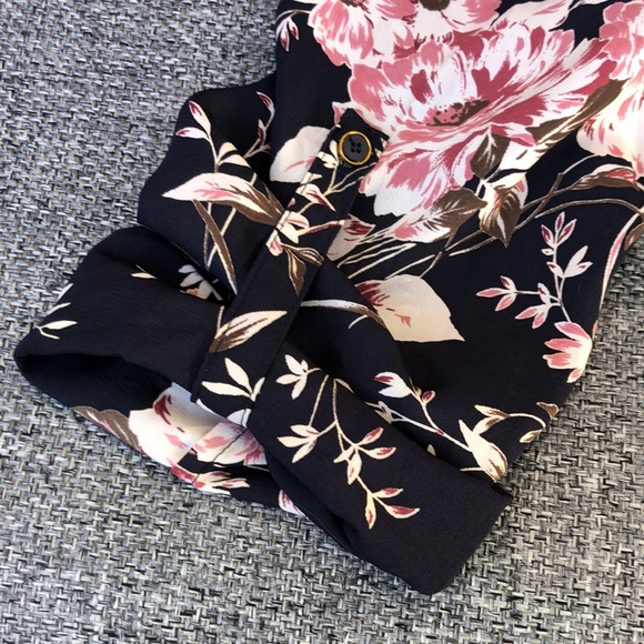 Brixon Ivy navy blue with pink floral print rollable sleeve shirt dress - Picture 5 of 8